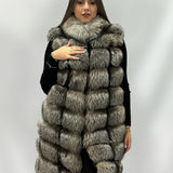 Gaia • Gilet lungo di volpe e pelle nappa • Frost