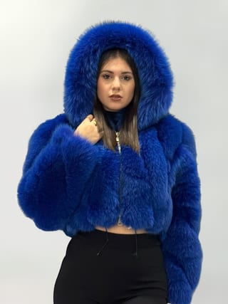 Angel, giacca in pelliccia di volpe Maison Hu colore blu — immagine 10