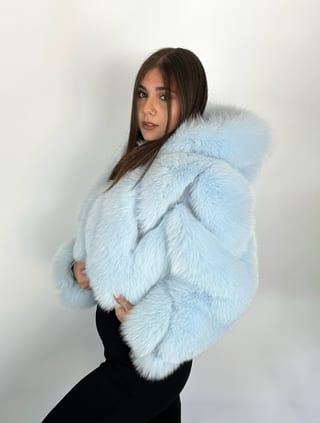 Angel, giacca in pelliccia di volpe Maison Hu colore celeste — immagine 6