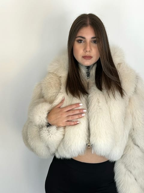 Angel, giacca in pelliccia di volpe Maison Hu colore panna — immagine 11