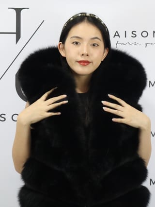 Grace, smanicato in pelliccia di volpe Maison Hu colore nero — immagine 18