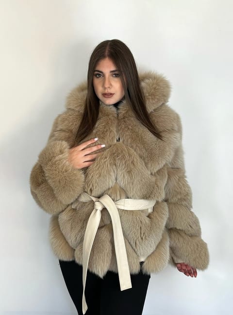 Honey, giacca in pelliccia di volpe Maison Hu colore beige — immagine 12