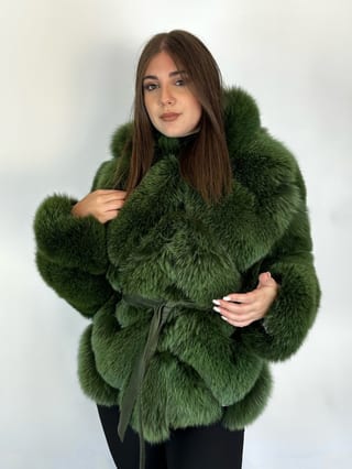 Honey, giacca in pelliccia di volpe Maison Hu colore verde oliva — immagine 28