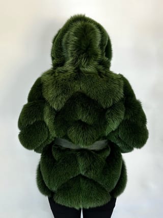 Honey, giacca in pelliccia di volpe Maison Hu colore verde oliva — immagine 15