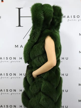 Lily con cerniera, smanicato in pelliccia di volpe Maison Hu colore verde oliva — immagine 9