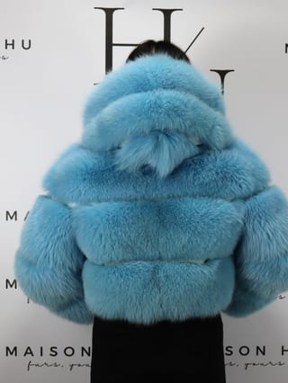 Lucy, giacca in pelliccia di volpe Maison Hu colore azzurro — immagine 30