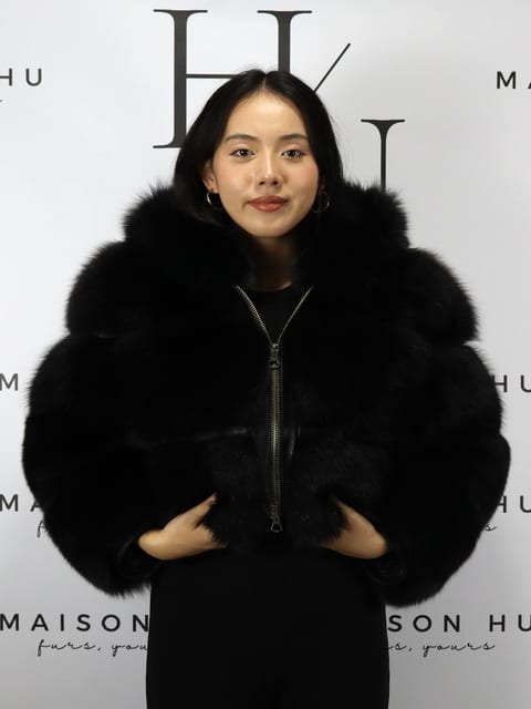 Lucy, giacca in pelliccia di volpe Maison Hu colore nero — immagine 21