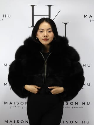 Lucy, giacca in pelliccia di volpe Maison Hu colore nero — immagine 27