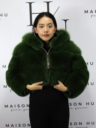 Lucy, giacca in pelliccia di volpe Maison Hu colore verde oliva — immagine 17