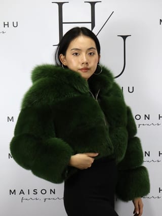 Lucy, giacca in pelliccia di volpe Maison Hu colore verde oliva — immagine 23
