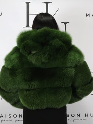 Lucy, giacca in pelliccia di volpe Maison Hu colore verde oliva — immagine 5