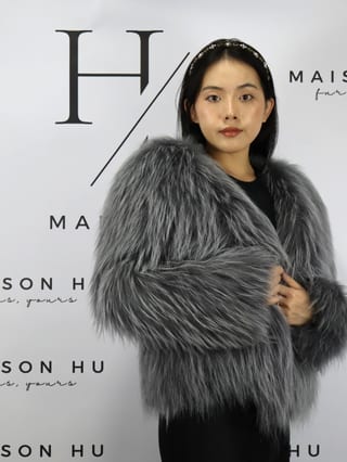 Elsa, giacca in pelliccia di volpe Maison Hu colore grigio — immagine 4