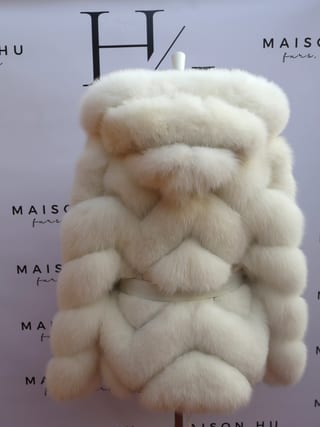 Sophie, giacca in pelliccia di volpe Maison Hu colore panna — immagine 6